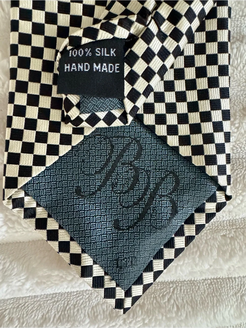 B. Brook Ltd. Haberdashers Vintage Checkered Tie Cream Black Chess Board